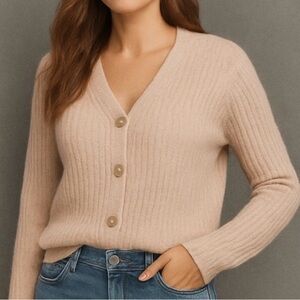 Sincerely Jules Blush Dusty Rose Pink Ribbed Soft Cozy V-Neck Cardigan size S